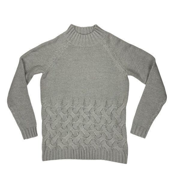 Simply Vera Vera Wang Fisherman Sweater Women S Gray Chunky Cable Knit Mockneck - Picture 2 of 16